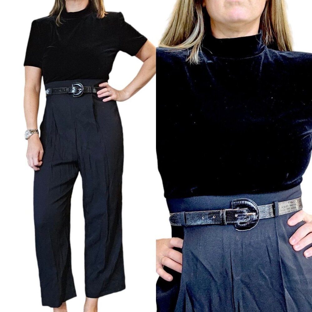 Vintage 90s Womens Size 6 8 Jumpsuit Velvet Belted‎ Evening Business Cropped